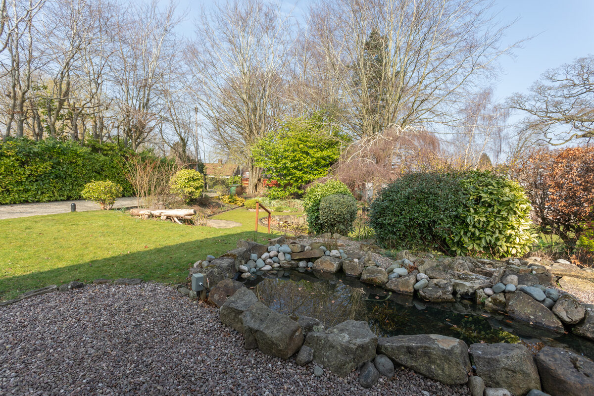 Garden and pond at Robins Perch Bramhall